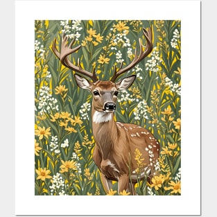 Nebraskan White Tailed Deer Surrounded By Goldenrod 2 Posters and Art